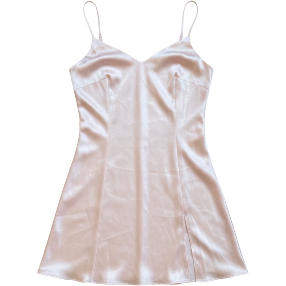 Victoria's Secret Silk Slip Dress Women Large Pink Mini V-Neck Slit Lingerie